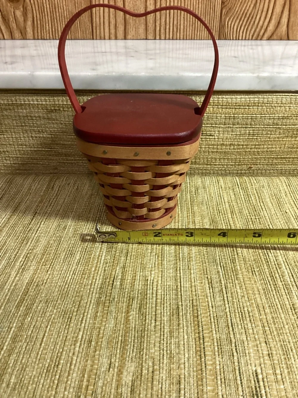Vintage Longaberger Peppermint Stripe Valentines Basket Fabric ,Plastic Liner